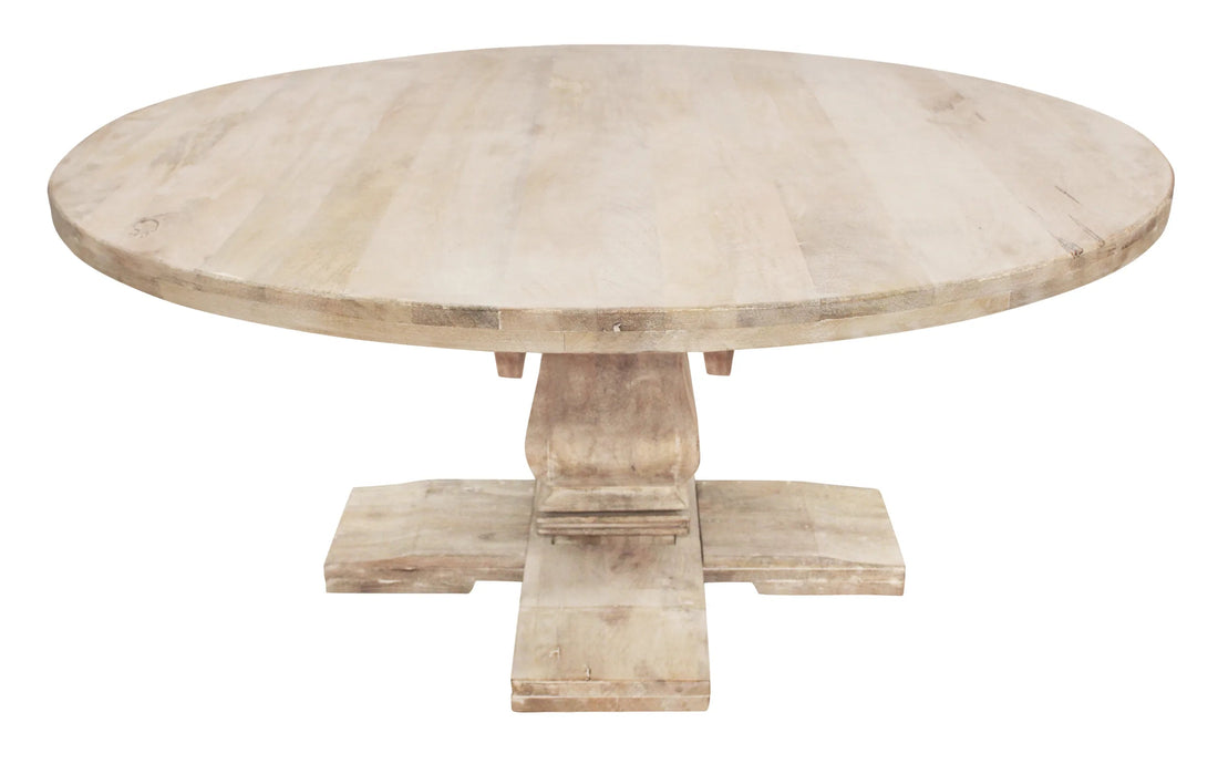 70 in. Benedict Round Dining Table, White Wash
