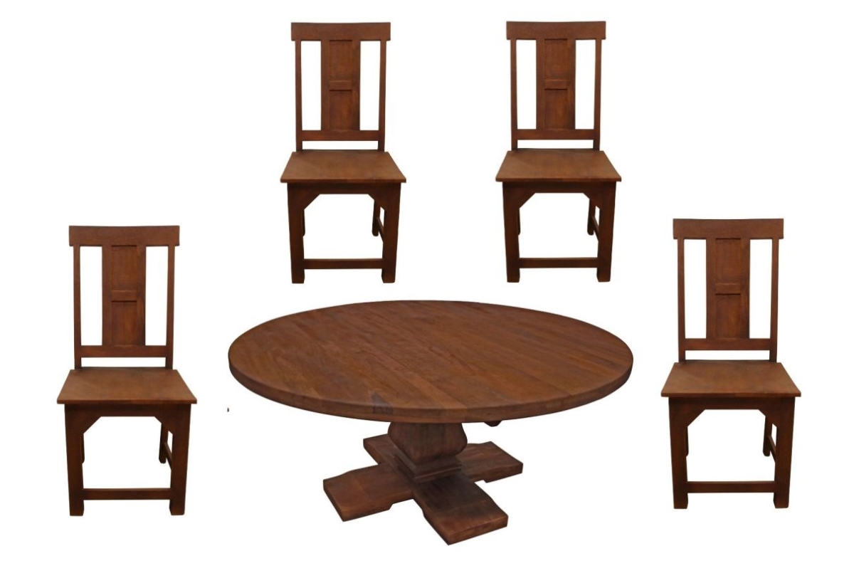 78102008 70 in. Benedict Round Dining Table - Medium Brown