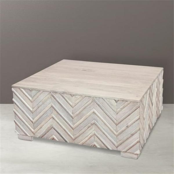 52223002 Ziggy Cocktail Table on Hand-Planed Mango Wood - White Wash