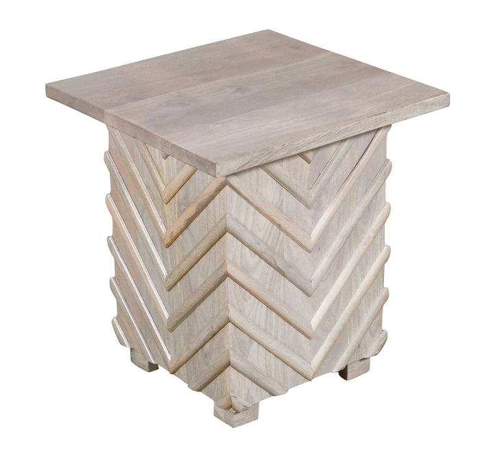 Ziggy Hand-Planed Mango Wood End Table, White Wash