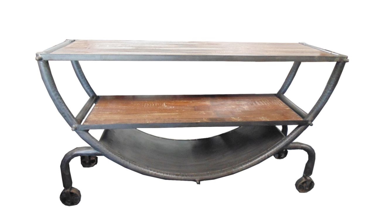 71008004 Golden Half Round Console on Wheels - Natural