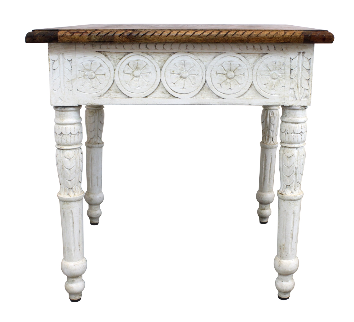 71504001 Bay Hand-Carved End Table, Natural & White