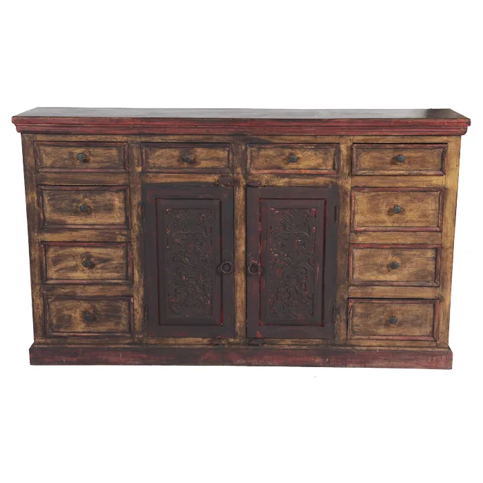 44009011 Arvada 2 Carved Doors, 10-Drawers Buffet - Brown