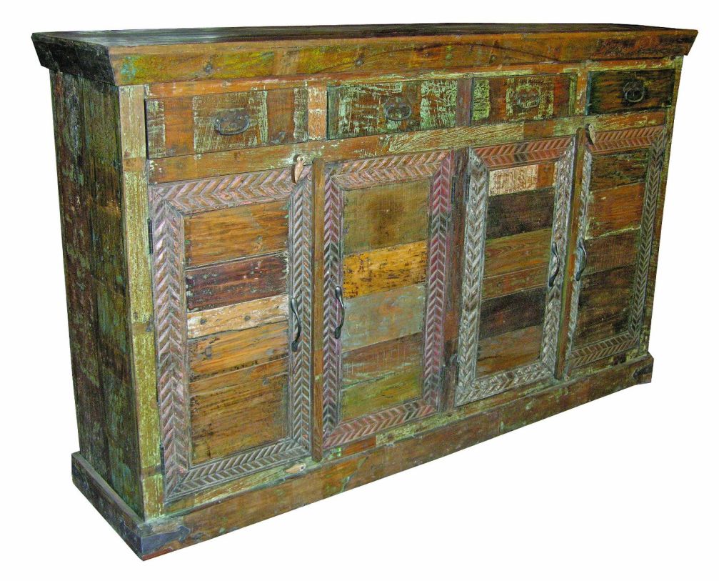 87009003 Trinidad 4-Drawer 4-Door Tall Sideboard - Brown & Multi Color