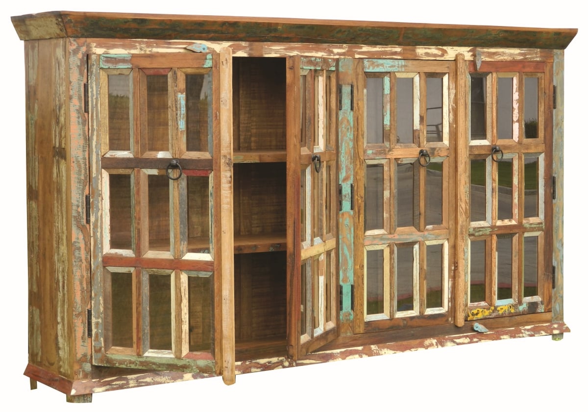 Trinidad 4-Door Glass Buffet, Brown & Multi Color