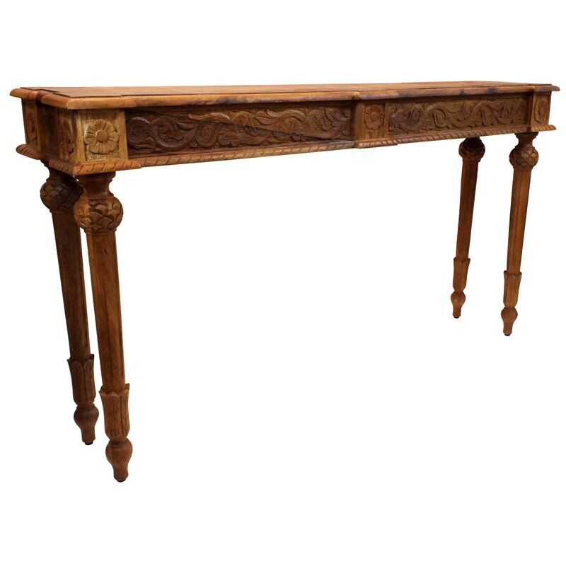 24005001A Tigard Console Table with Handcarved Detailing, Walnut
