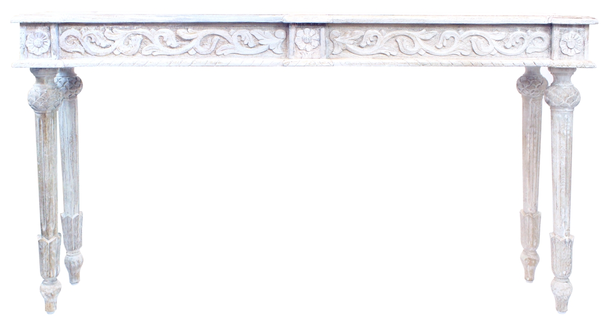 Tigard Console with Hand Carved Detailing, White Antique