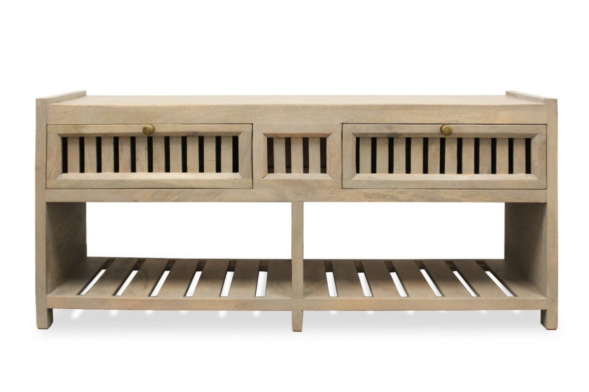 ARM-22 Lin 2-Drawer Bench with Shelve - Gray Wash