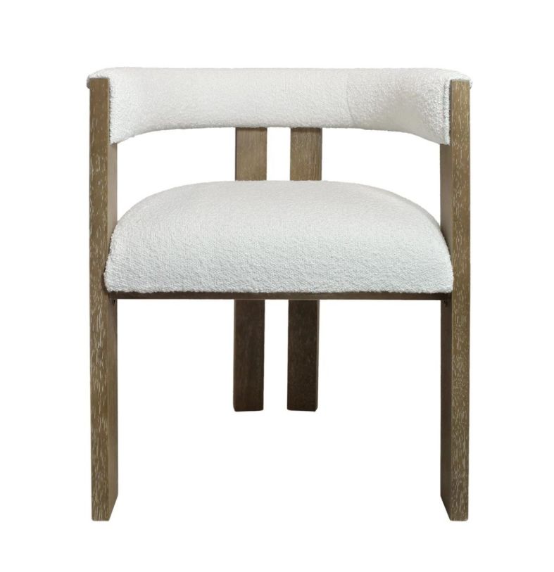 88011103 Trish Solid Wood Dining Arm Chair with Boucle Fabric & Down-Filled Seat - Ivory