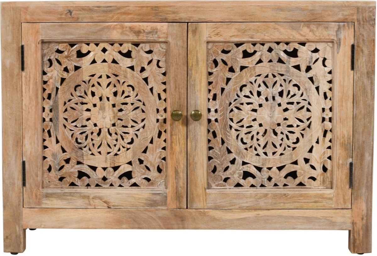 43009029 Waverly 2 Door Solid Wood Accent Cabinet with Hand-Carved Doors, Natural