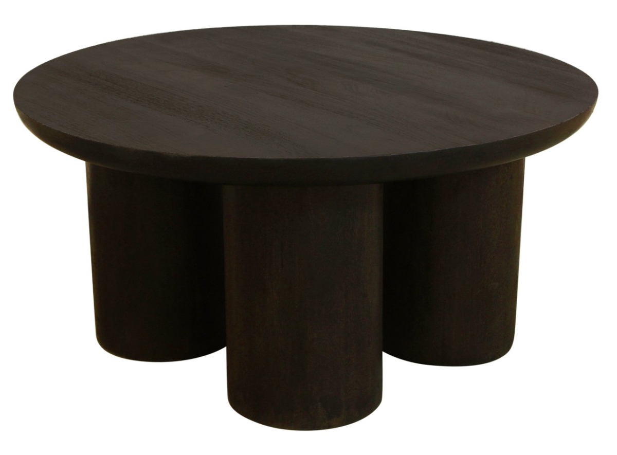77103011 Minoa Solid Wood Round Coffee Table, Dark Brown