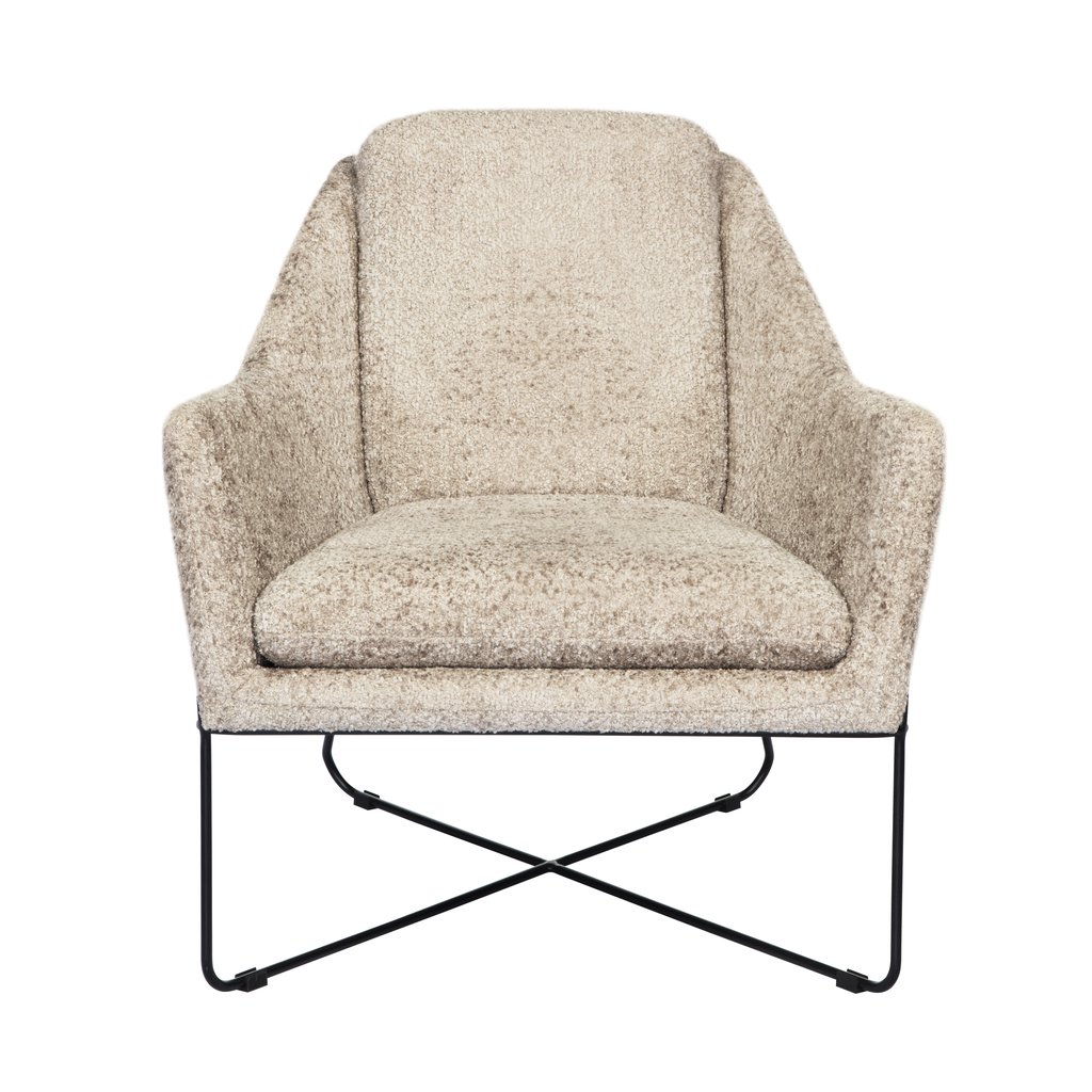 Emilia Lounge Chair - Beige Boucle Fabric - Modern Design - Comfortable Seating