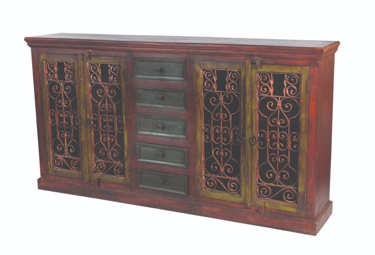44009004 Arvada 4 Carved Doors, 5 Drawer Buffet - Brown