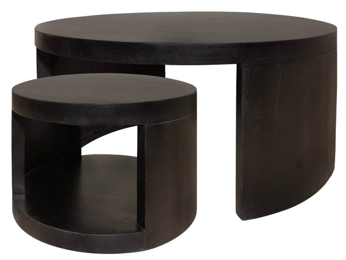 Molly Cocktail Table Set - Natural Black - 2 Piece - Nesting Design with Wheels