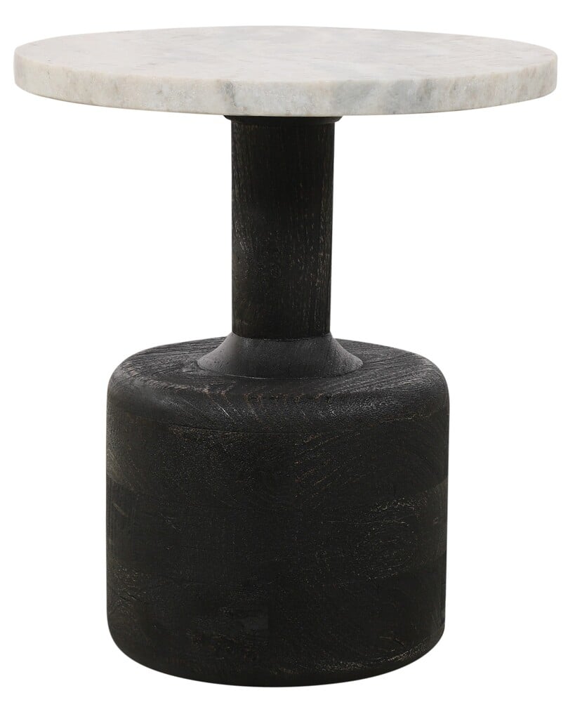 59007008 Caspian Side Table with White Marble Top in Distressed Black