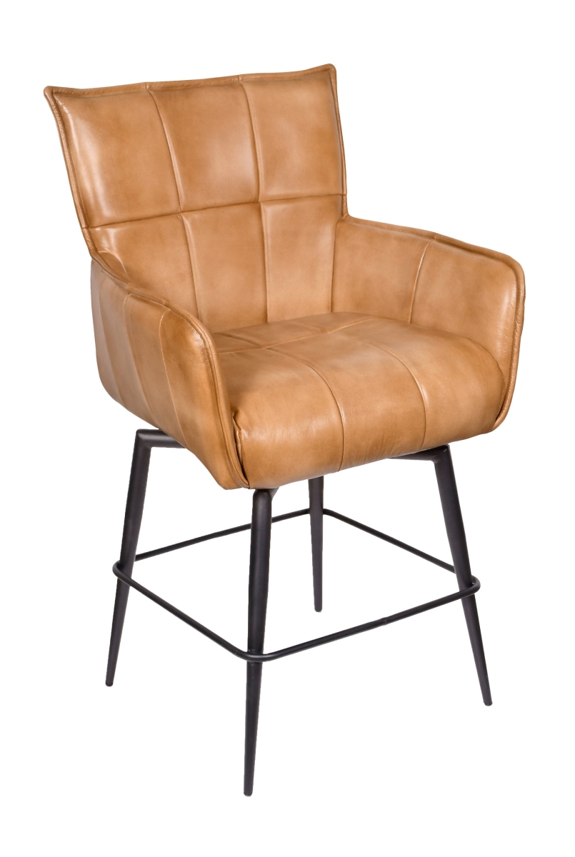 Gordon Genuine Leather Swivel Chair - Caramel - Midcentury Design - Durable