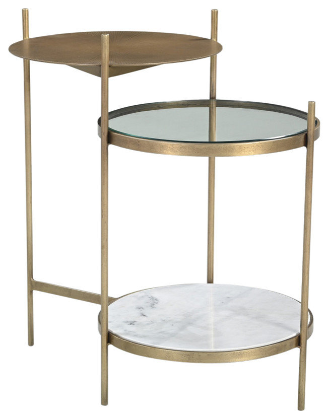 63104009 Galahad Iron Side Table in Marble, Brass