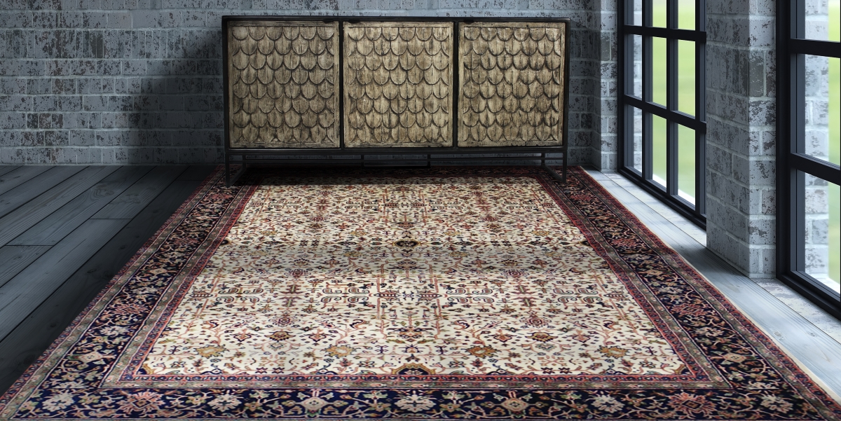 S-FE-IV-69 6 ft. x 8 ft. 1 in. Sonnet Rectangle Area Rug - Ivory & Navy