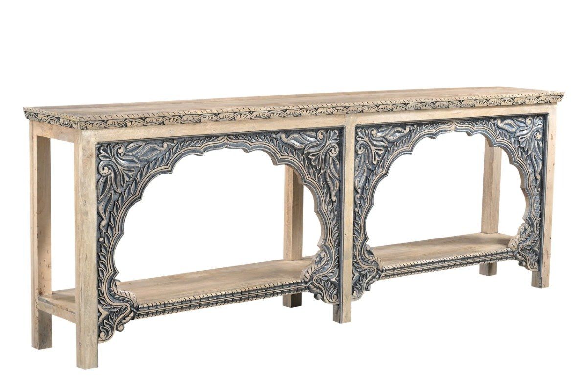 43005005 40 x 112 x 18 in. Carter Console Table - Two-Tone on Solid Wood, Ivory & Blue