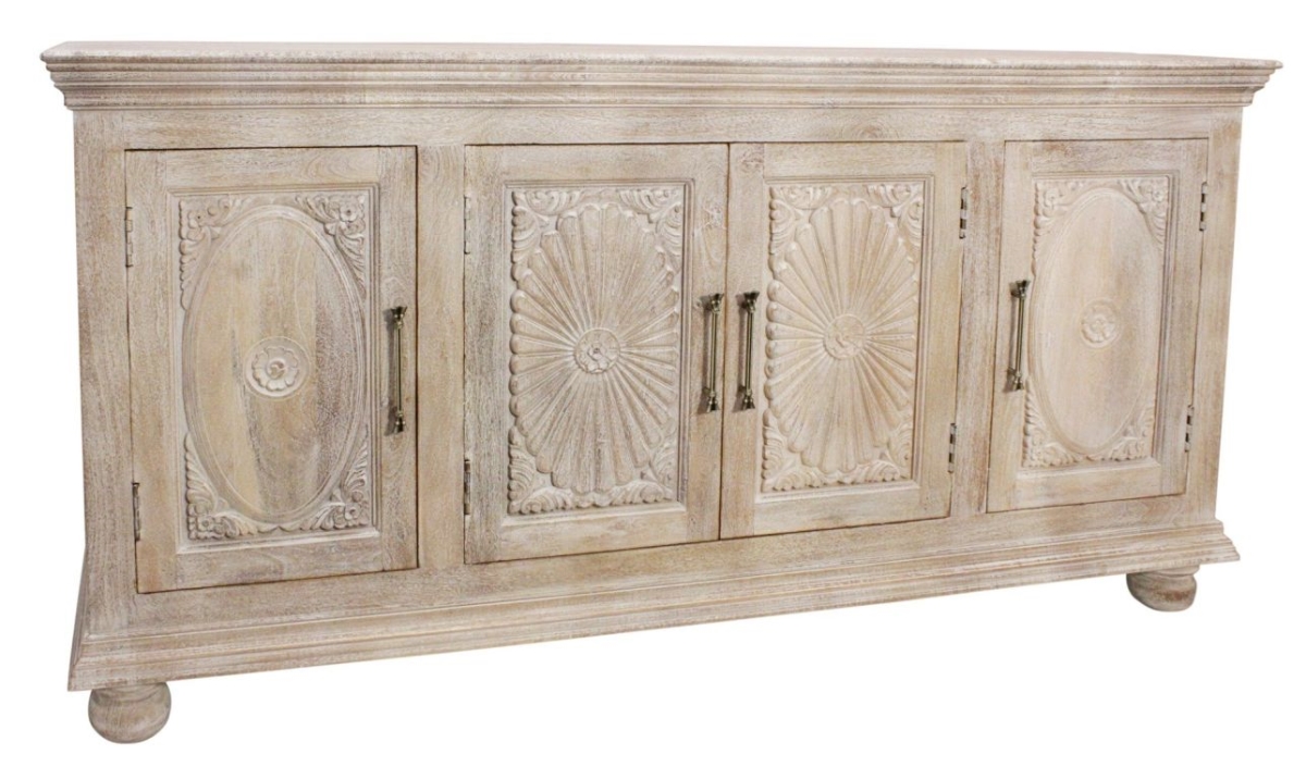 43009052 38 x 73 x 17 in. Carter Solid Wood 4-Door Sideboard, Distressed White