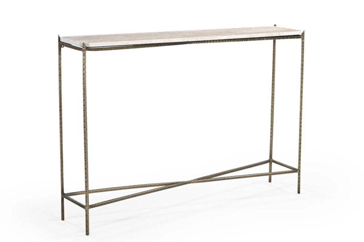 82105001 30 x 48 x 8 in. Asher Console Table with Travertine Top, Ivory & Brass