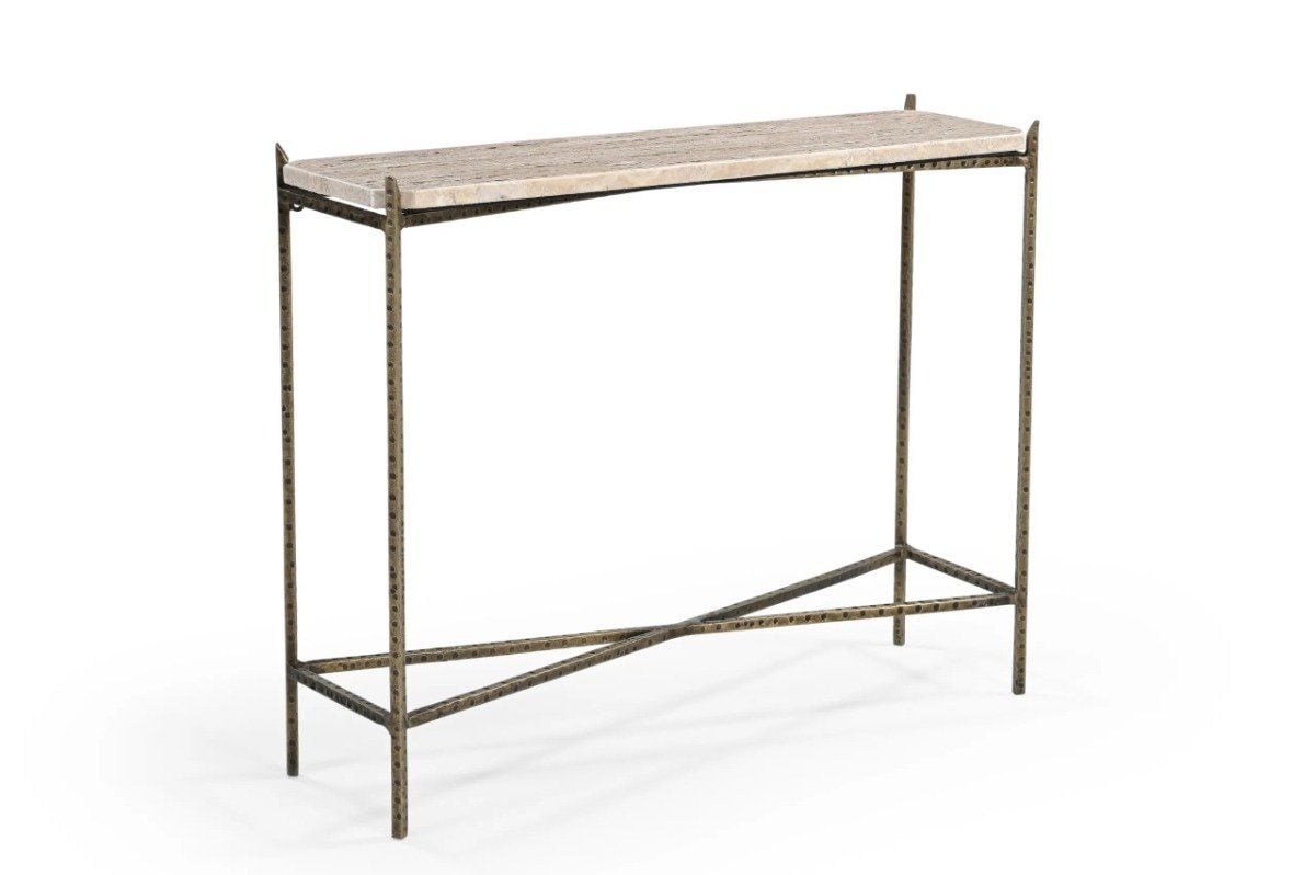82105002 24 x 32 x 8 in. Asher Console Table with Travertine Top, Ivory & Brass