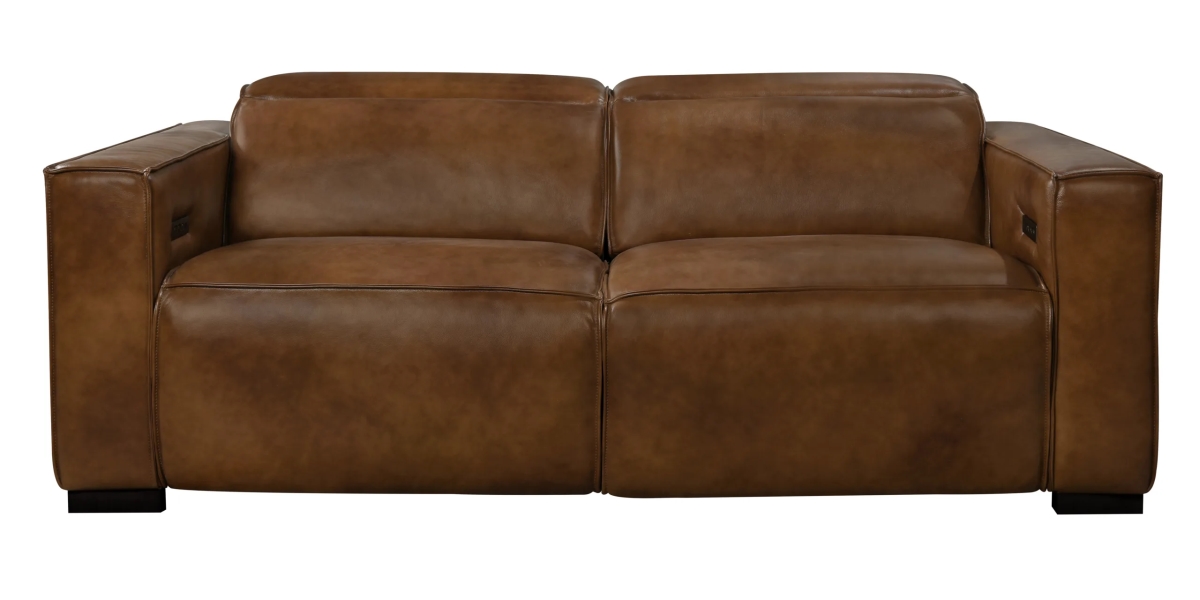 BLK88023104 Riseholme Reclining Sofa with Black Legs & Full-Leather - Tan