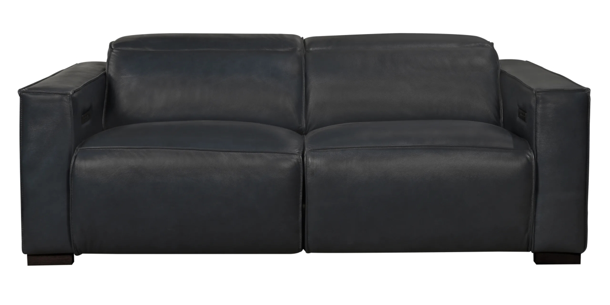BLK88023106 Riseholme Reclining Full-Leather Sofa with Legs - Black & Blue