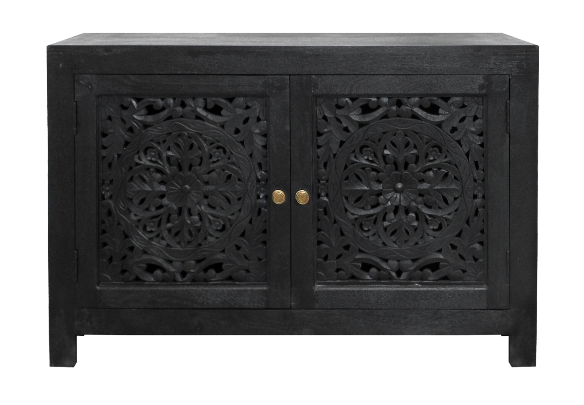43009032 Waverly 2-Door Accent Cabinet with Hand-Carved Doors - Gray