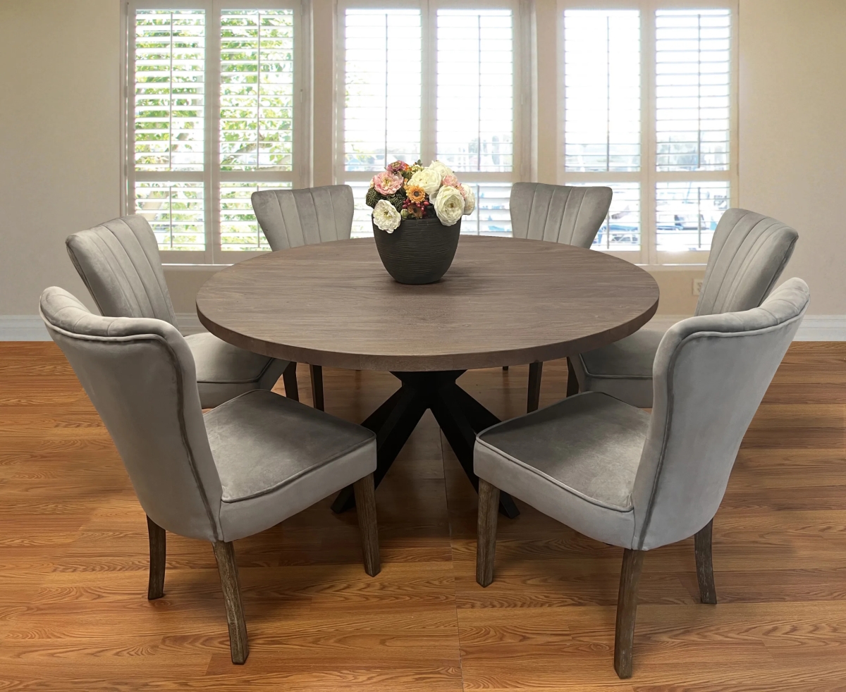 Braxton72-88011081-3 72 in. Dining Set with Round Dining Table & Clive Chairs - Mink - 7 Piece - Set of 3