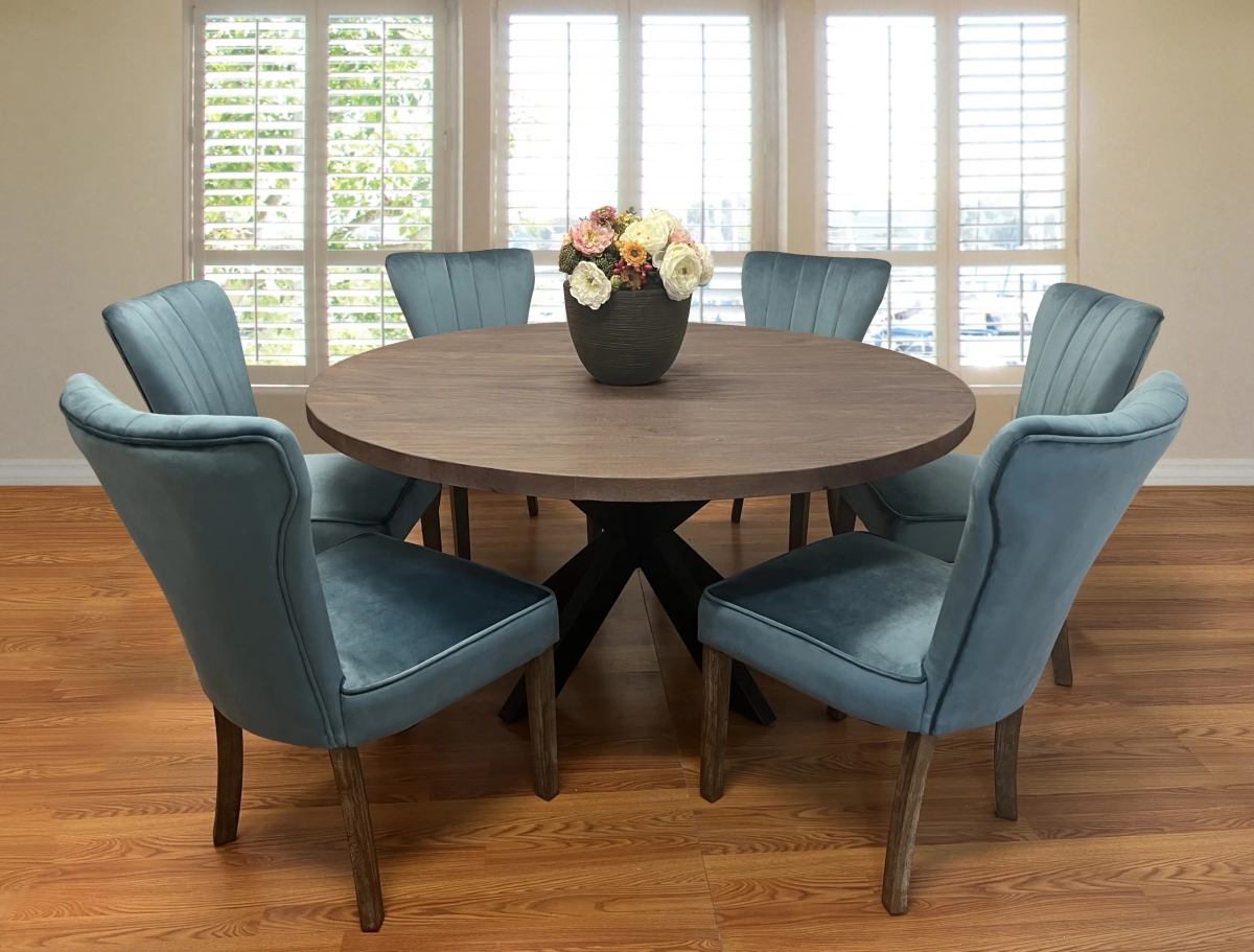 Braxton72-88011083-3 72 in. Dining Set with Round Dining Table & Clive Chairs -Teal - 7 Piece - Set of 3