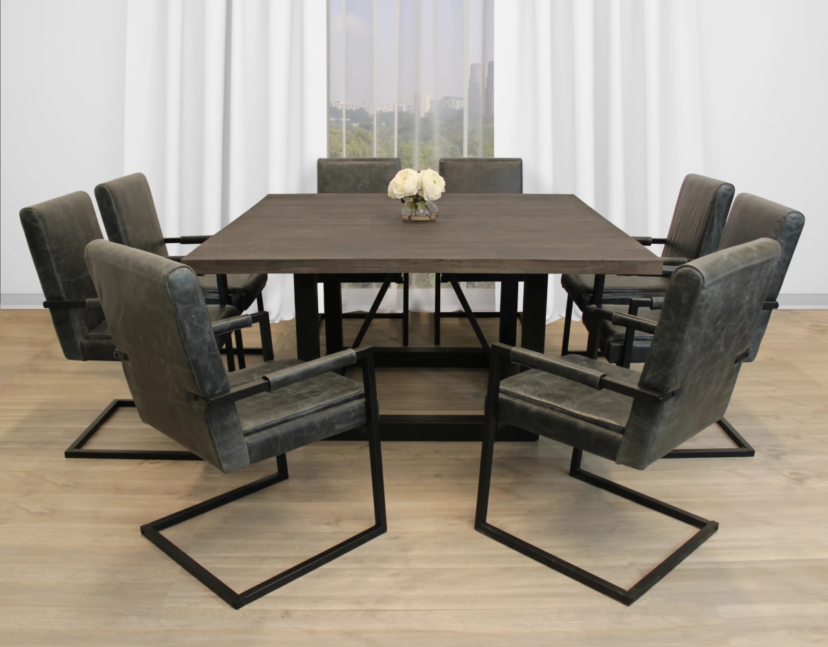 BraxtonS60-94011057-8 60 in. Dining Set with Mango Wood Top Dining Table with Lloyd Arm Chair in Leather - Antique - 9 Piece - Set of 8