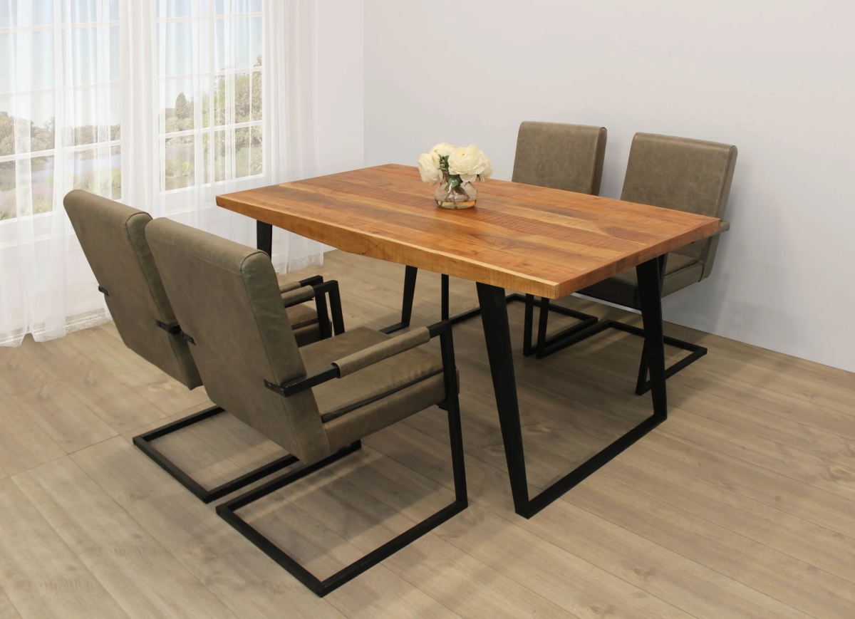 Lakewood63-94011058-4 63 in. Dining Set with Dining Table & 4 Leather Chairs - Gray - 5 Piece