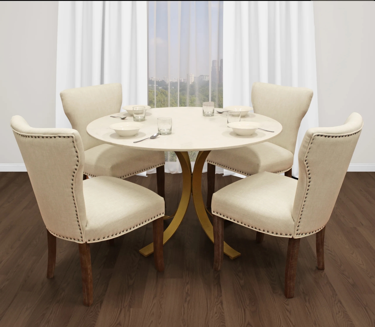 Lawrence48-88011088-2 48 in. Dining Set with Marble Dining Table with Howell Chairs - Ivory- 5 Piece - Set of 2