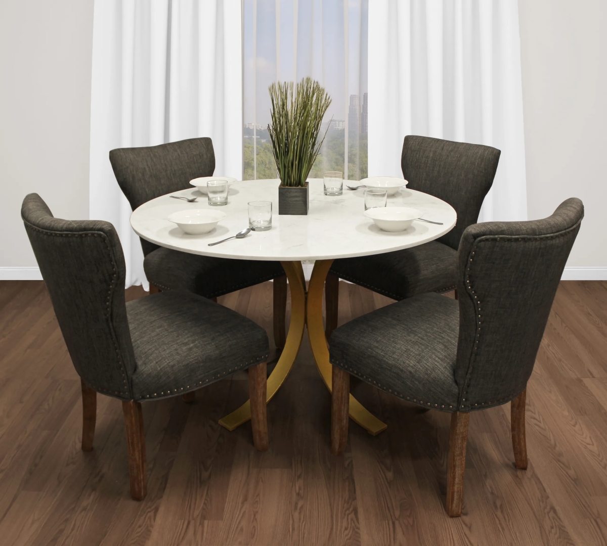 Lawrence48-88011089-2 48 in. Dining Set with Marble Dining Table with Howell Chairs - Dark Grey - 5 Piece - Set of 2