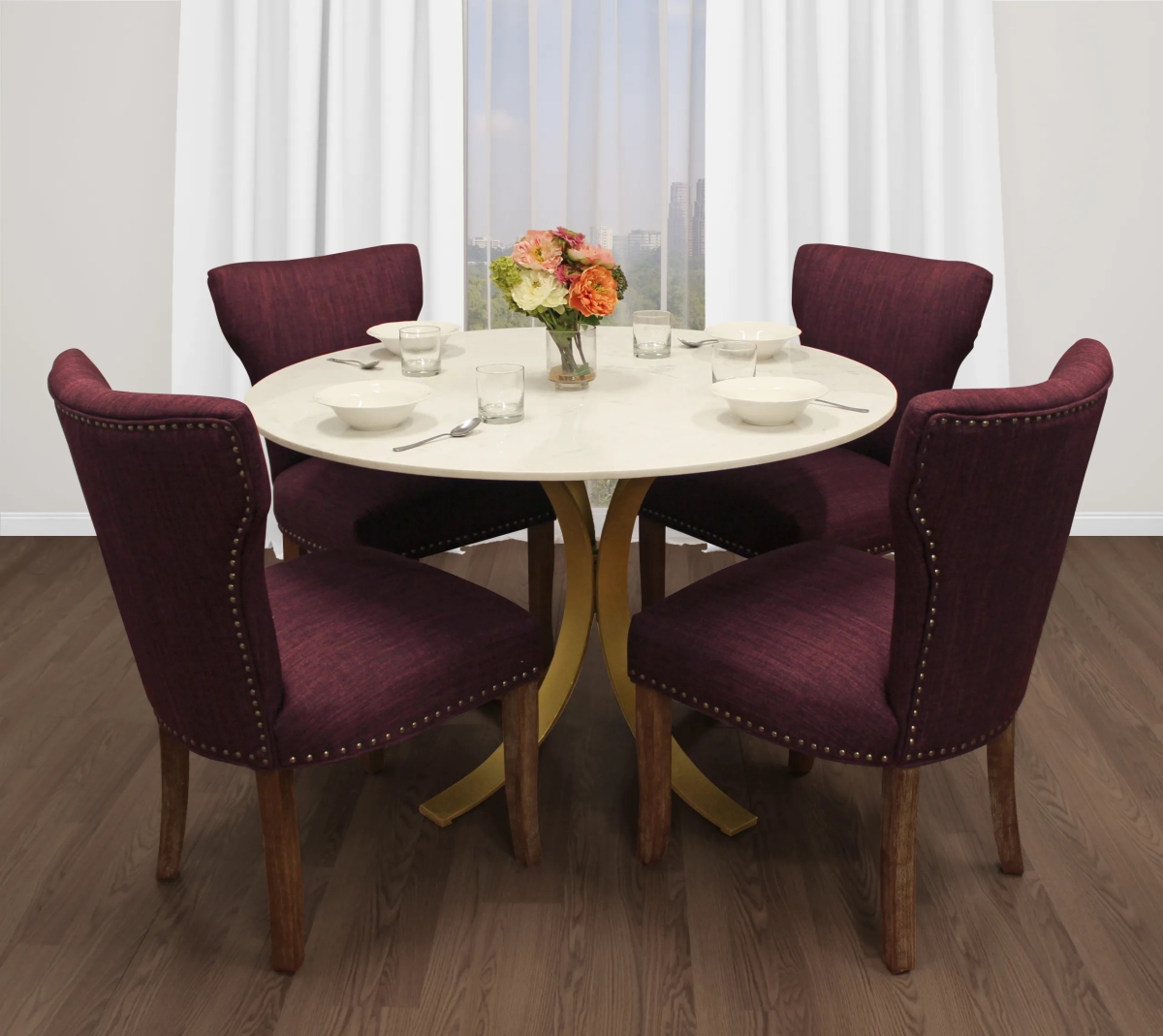 Lawrence48-88011090-2 48 in. Dining Set with Marble Dining Table with Howell Chairs - Purple - 5 Piece - Set of 2