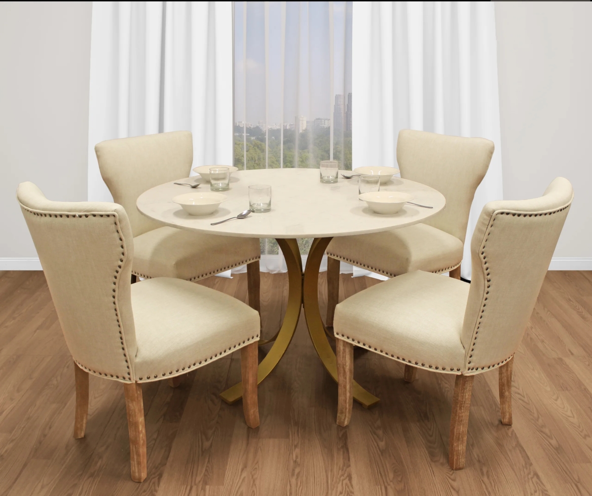 Lawrence48-88011094-2 48 in. Dining Set with Marble Dining Table with Howell Chairs - Natural - 5 Piece - Set of 2
