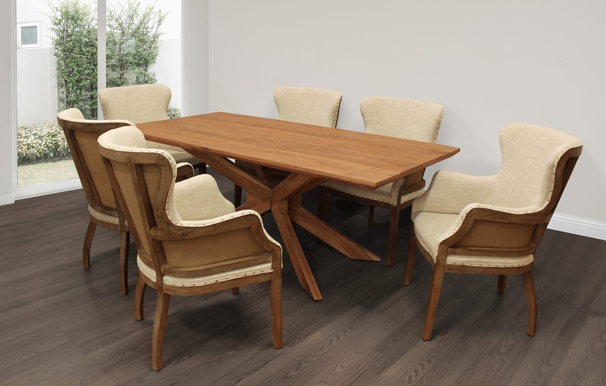 Bradley79-88011063-6 79 in. Dining Set with Solid Acacia Wood Dining Table with 6 Phelps Chairs - Natural - 7 Piece