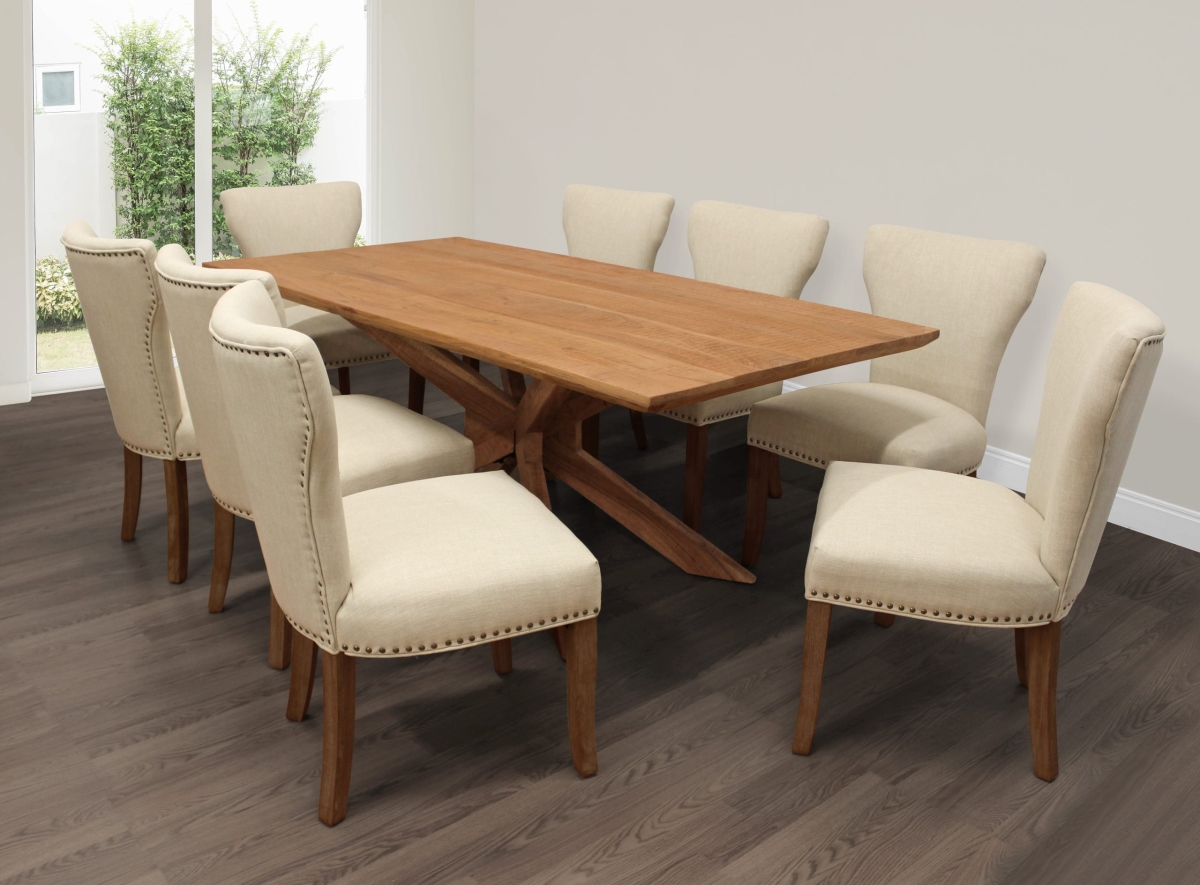 Bradley79-88011088-4 79 in. Dining Set with Solid Acacia Wood Dining Table with Howell Chairs - Ivory - 9 Piece - Set of 4