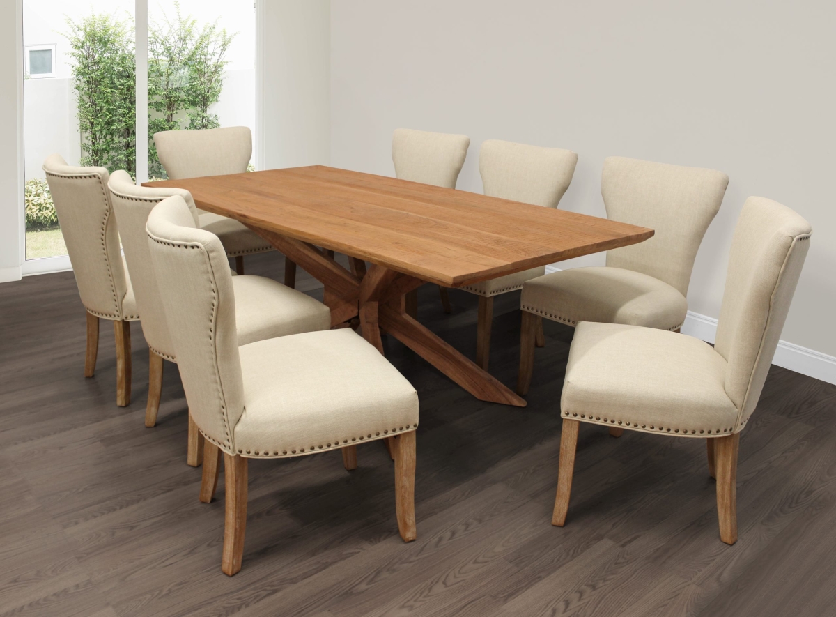 Bradley79-88011094-4 79 in. Dining Set with Solid Acacia Wood Dining Table with Howell Ivory Chairs with Natural Legs - 9 Piece - Set of 4