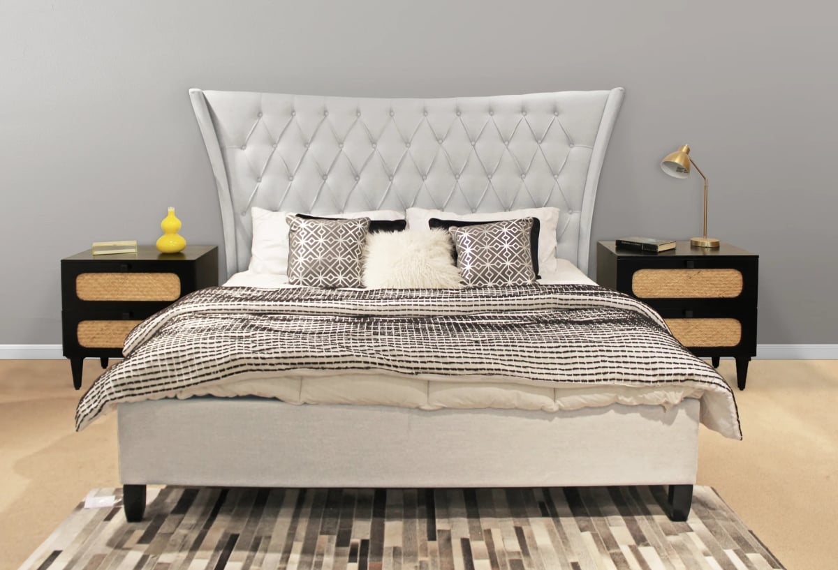 Alexandria-Navice-3Bedset Bedroom Set with King Size Upholstered Bed & 2 Nightstands - 3 Piece