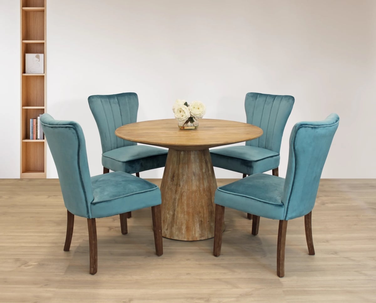Jade42-88011083 42 in. Dining Set with Round Dining Table & Clive Chairs - Teal - 5 Piece - Set of 2