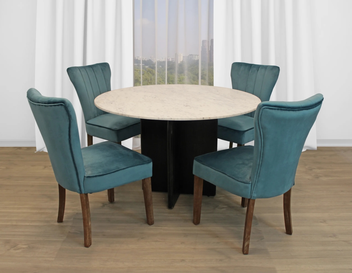 Terrain48-88011083-2 48 in. Dining Set with Round Dining Table & Chairs - Teal - 5 Piece - Set of 2