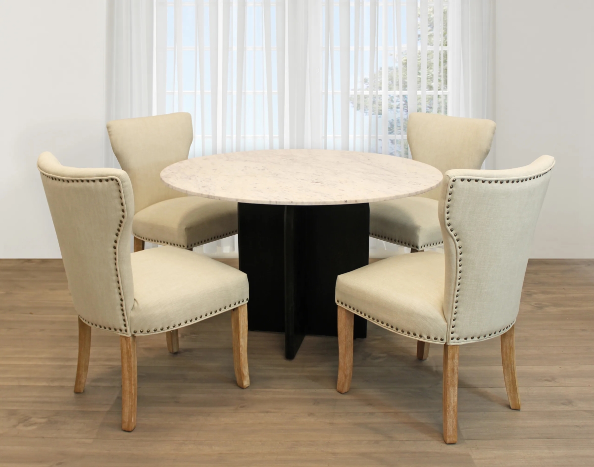 Terrain48-88011094-2 48 in. Dining Set with Round Dining Table & Chairs - Ivory - 5 Piece - Set of 2