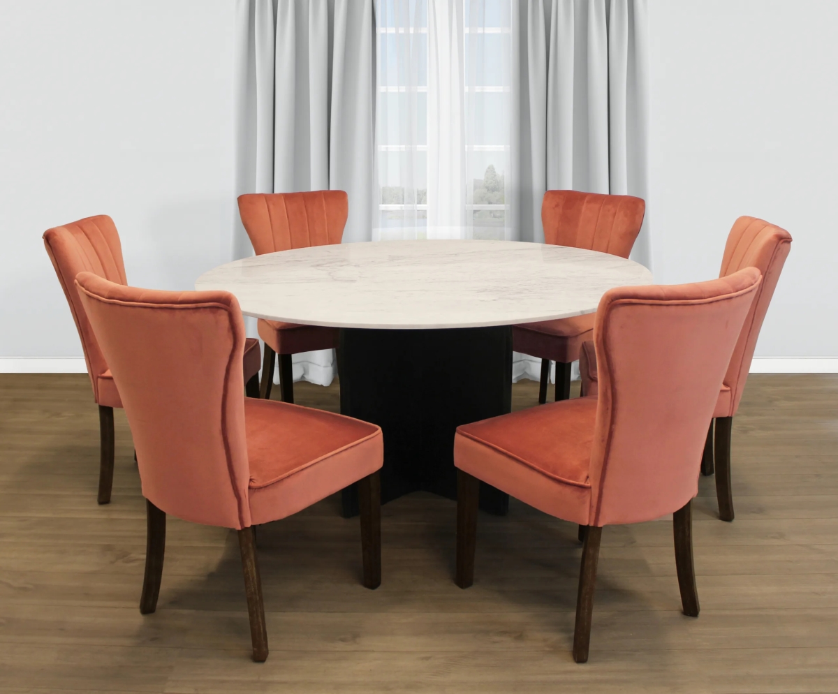 Terrain60-88011082-3 60 in. Dining Set with Round Dining Table & Clive Chairs - Blush - 7 Piece - Set of 3