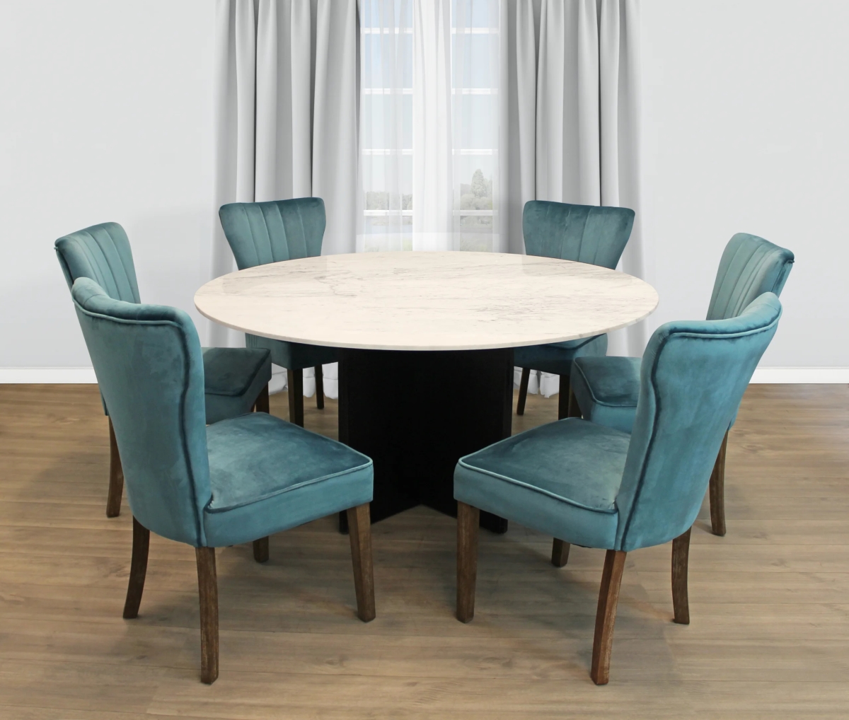 Terrain60-88011083-3 60 in. Dining Set with Round Dining Table & Clive Chairs - Teal - 7 Piece - Set of 3