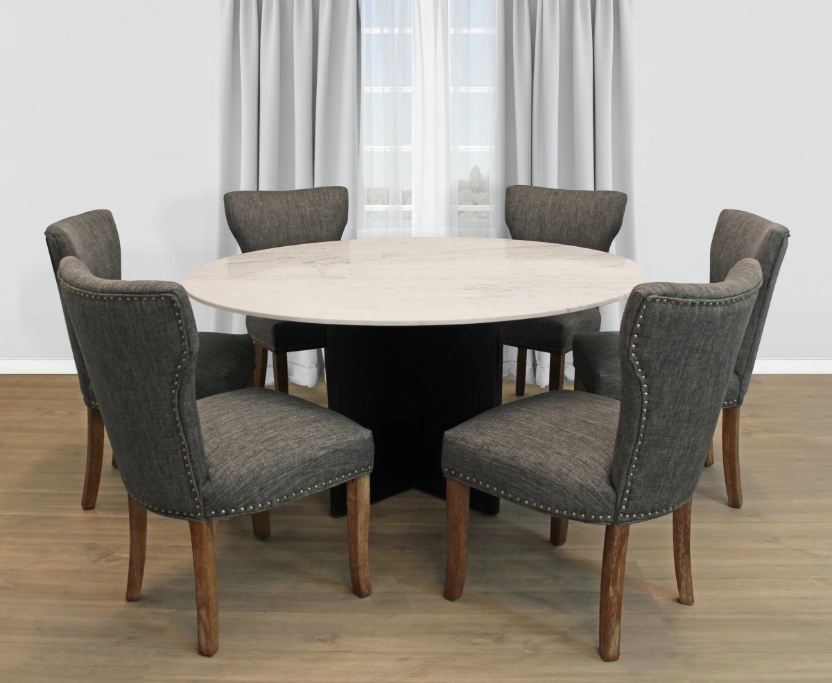 Terrain60-88011089-3 60 in. Dining Set with Round Dining Table & Howell Chairs - Dark Gray - 7 Piece - Set of 3