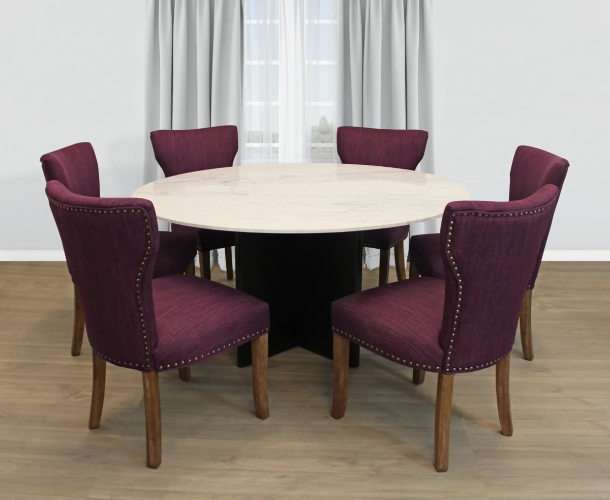 Terrain60-88011090-3 60 in. Dining Set with Round Dining Table & Howell Chairs - Purple - 7 Piece - Set of 3