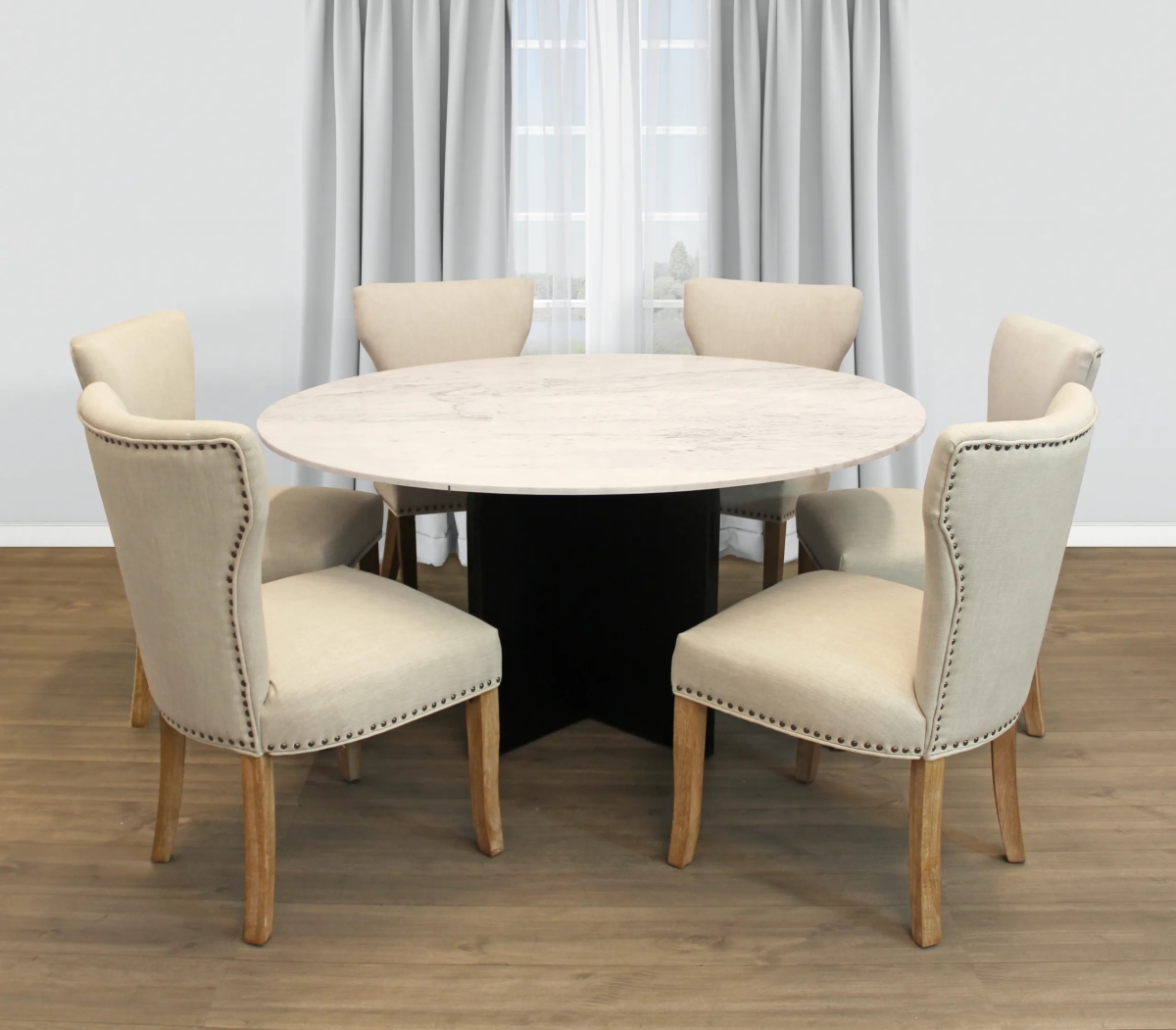 Terrain60-88011094-3 60 in. Dining Set with Round Dining Table & Howell Chairs - Ivory - 7 Piece - Set of 3