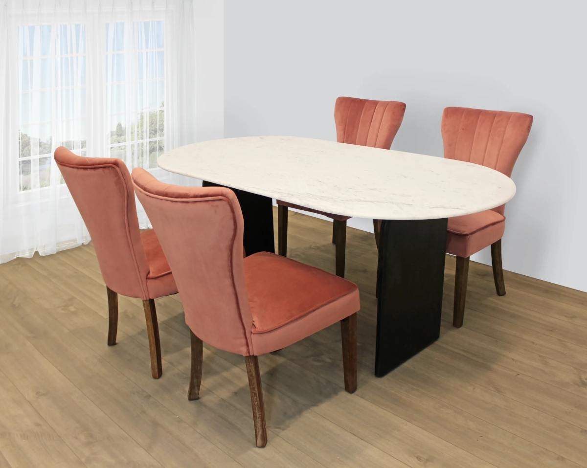 Terrain72-88011082-2 72 in. Dining Set with Round Dining Table & Clive Chairs - Blush - 7 Piece - Set of 2